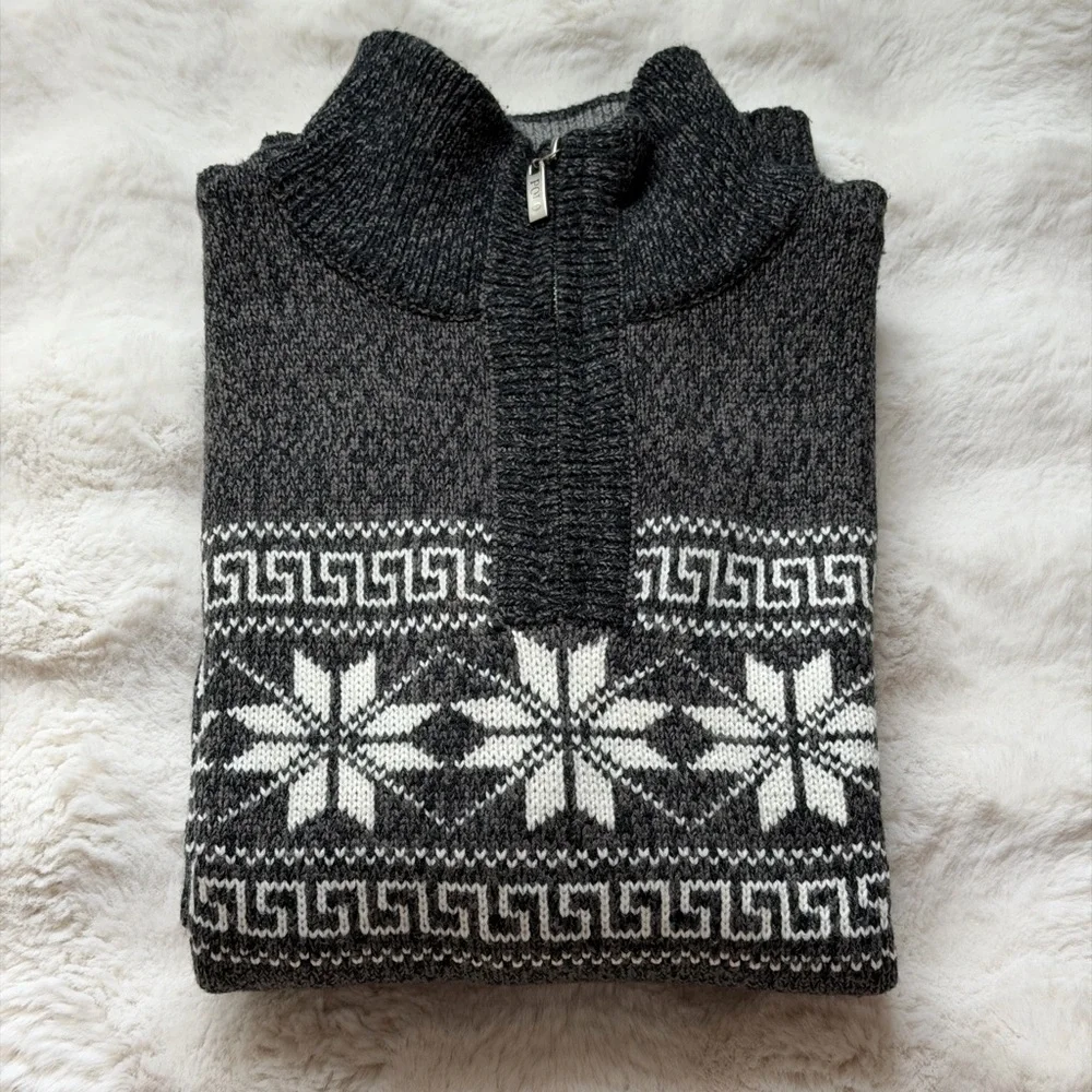 Polo Ralph Lauren Vintage Wool Fair Isle Snowflake Half-Zip Mock Neck Sweater-XL